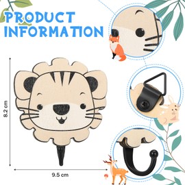 4 Pcs Safari Animal Wall Hooks Decorative Wall Hooks Kids Wall Hooks Decorative Wooden Jungle Animal Wall Hooks Animal Nursery Hooks Wood Giraffe Lion Hanger for Nursery Bathroom Bedroom Home Decor