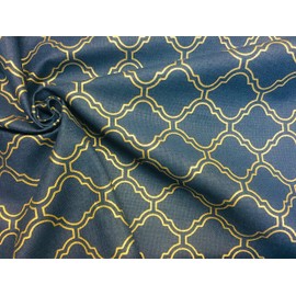 Gold Moroccan Arabic Damask Fabric Navy Blue Curtain Upholstery - (SAMPLE 10 cm x 10 cm)