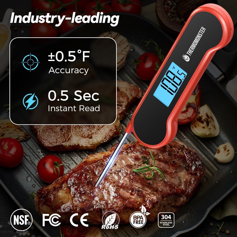 0.5 Sec Instant Read Meat Thermometer Digital with ±0.5℉ Precision,