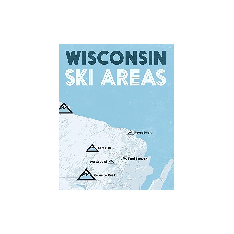 Wisconsin Ski Resorts Map 11x14 Print (White & Light Blue)