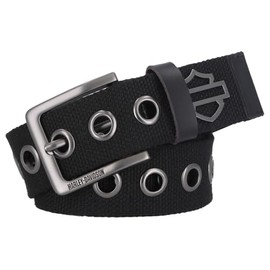 Harley-Davidson Women's Eyelet Perf Metal Bar & Shield Badge Canvas Belt BLK (M)