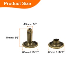 sourcing map 100 Sets Double Cap Leather Rivets, 9x10mm Round Cap Tubular Metal Studs Leather Crafting Rivets for Fabric Belt Pet Collar Boot Bag Repair and Decoration, Bronze