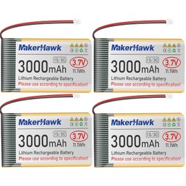 MakerHawk 3.7V 3000mAh LiPo Battery Rechargeable 1S 3C Lithium Polymer Battery with Protection Board Insulated Rubber Tape, Micro JST 1.25 Plug for Arduino NodeMCU ESP32 Development Board (4 Pack)
