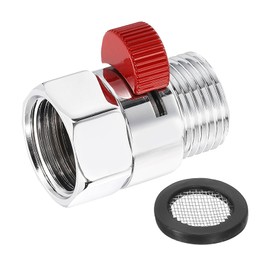 uxcell Water Flow Control Valve, 1 PCS G1/2" Shower Head Shut Off Valve, Brass Water Pressure Regulator for Shower Head or Bidet Spray (Silver + Red)