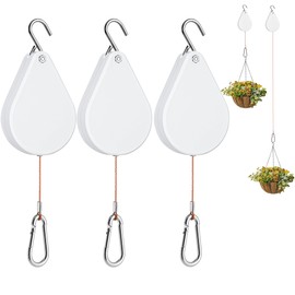 WROSWT Upgraded Retractable Plant Hanger,Plant Pulleys for Hanging Plants,Easy to Raise and Lower,Auto Lock,Heavy Duty,Adjustable Hook for Garden Baskets Pots,Birds Feeder,(3Pcs,White)