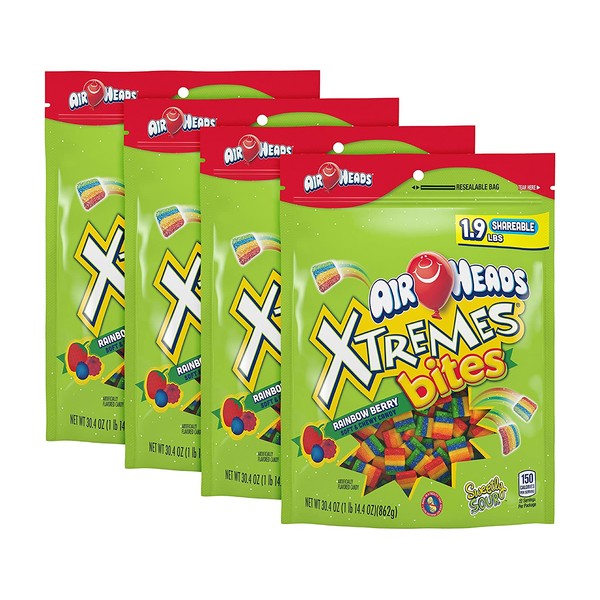 AIRHEADS XTREMES BITES, RAINBOW BERRY, PARTY, 30.4 OZ STAND UP BAG (PACK OF 4)