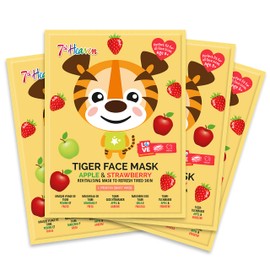 7th Heaven Rawr-some Tiger Face Mask Multipack (Pack of 4) with Refreshing Apple and Strawberry Extracts (Ages 8+)