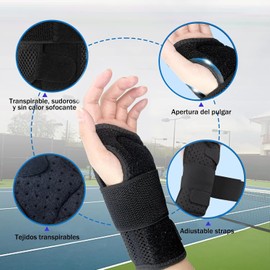 LHMNLU Muñequera ortopédica ajustable con 2 placas de aluminio extraíbles, flexible, ligera y transpirable, muñequera ortopédica para hombres y mujeres, adecuada para dolor, túnel carpiano, artritis, fracturas y más. (mano derecha, Negro)