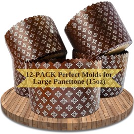 15oz Large Panettone Paper Molds for Baking - 12pcs | H 3.54″ x W 5.11″ (9cm x 13cm) | Kulich & Easter Bread Pans | Durable, Round Non-Stick Paper Forms for Panettone & Holiday Breads