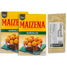 Buñuelos Colombianos Bundle - INCLUDES 2 Boxes of Bunuelo Maizena 300g Each and 1 Bag of Despensa Colombiana Rainbow Nonpareils or Sazon (May Vary)