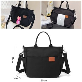 Tote Bag Mujer, RENDIN Bolsa Tote Mujer Bolsa Bandolera para Mujer,Bolsa Lona Mujer Bolsa Cruzada Bolsa de Mano,Bolso Casual de Viaje con Cremallera y Bolso de Hombro, Negro