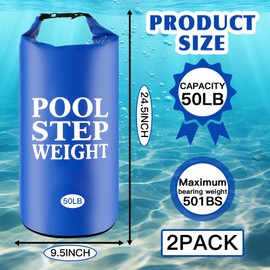 2Pcs Blue Pool Step Weights, 50LB PVC Waterproof Swimming Pool Ladder Weights Sand Bags Foldable Pool Stair Weights for In Ground and Above Ground Pools