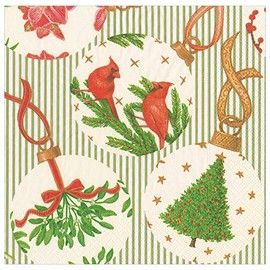 Caspari Botanical Christmas Ornaments Paper Dinner Napkins - 20 Per Package
