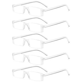 VEVESMUNDO Reading Glasses Men Women Modern Slim Transparent Rimless Eyeglasses (Reading Glasses 5 Packs, 4.0)