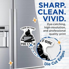(2 Pack) Think Before You Click Magnets - Hacker - Cybersecurity Decoration - 5" On Longest Side - for Cars, Fridges, Toolboxes - Made in USA - MAG7431