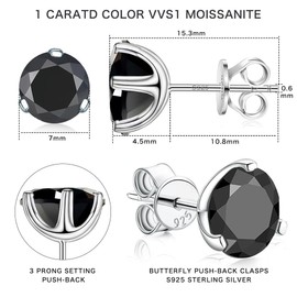 Moissanite Stud Earrings for Men Women 18K White Gold Plated 925 Sterling Silver Earrings Men VVS Gemstones Hypoallergenic for Wedding Party Gift Jewelry 0.5ct/1.0ct, 1ct-(0.5ct*2)-5.0mm, White Gold,
