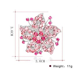Crystals Flower Luxury Brooch Shine Rhinestone Flower Brooch Pin Pink Flower Brooch Pin for Wedding Bouquet Party