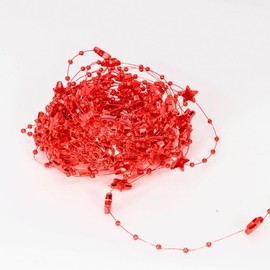 Fanwaoo 33 Feet Christmas Tree Beads Clear Crystal Bead Strings Garland Artificial Clear Diamond Chain Roll Christmas Decoration for Wedding Holiday Party Home Indoor Outdoor (Red Star Bead)