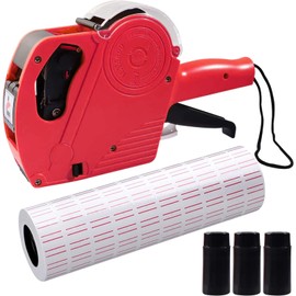 Price Gun Kit with 5000 Sticker Labels and 3 Extra Ink Roller Replacement, MX-5500 8 Digits Labeler for Retail Price Tags and Grocery Store Label Tags (Red)