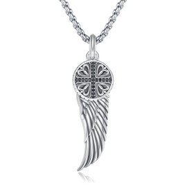 PCTJYFU Angel Wing Necklace for Men Sterling Silver Guardian Angel Necklace Angel Wing Pendant with Cross Angel Wing Jewelry for Men Women