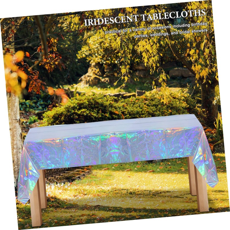 KONTONTY Plastic Tablecloth Set Iridescent Foil 4pcs Perfect for Wedding