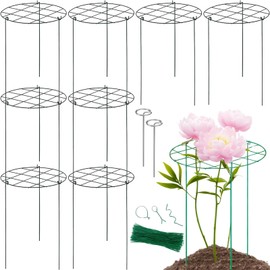 Jesosia 8 Pack Peony Cages and Supports - Grow Through Plant Support for Outdoor Plants - Sturdy Metal Support Frame for Peonies, Roses Flower Garden Cage - Wide Top Rings Bouquet Shape 12" D x 16" H