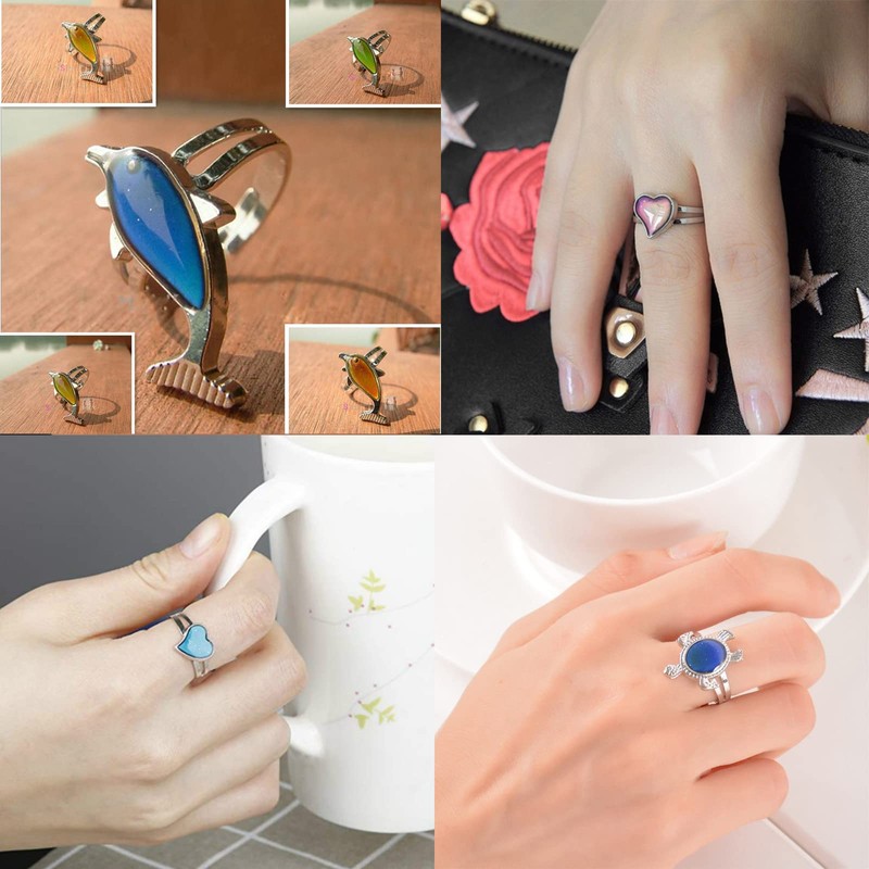 4Pcs Mood Ring for Girls Color Changing Rings Set Adjustable