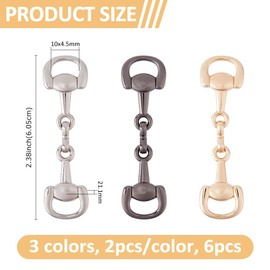 SUPERFINDINGS 6Pcs 3 Colors Alloy D Ring Snaffle Bit Buckles Equestrian Jewelry Making Metal Link for Necklaces Bracelets Foldable Connecting Clasp for DIY Snaffle Bit