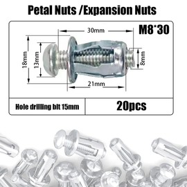 Coffee Life Plus® Pack of 20 Expansion Screw Petal Nuts, Jack Nuts, M4, M5, M6, M8 Thin Fixings Dowels, Hollow Mounting Material Screws Assembly (M8 x 30 mm (20 Pieces))