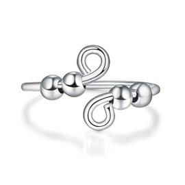 Anxiety Rings Sterling Silver Fidget Spin Rings for Anxiety for Women Adjustable Open Stress Relief Ring Size 7-9
