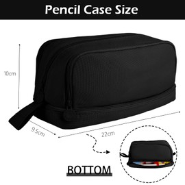Large Pencil Case with 4 Compartments, Special Aesthetic Pen Case for Girls Boys, Stationery Organiser with Handle for Kids Adults, Wear Resistant Pencil Pouch for School Office College (Black)