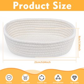 Kleemeiero Bread Basket Braided Storage Basket Braided Cotton Rope Bread Basket Small Bread Basket Decorative Oval 26 cm Diameter Bread Bowl Breakfast Wicker Basket for Serving Pastries Beige