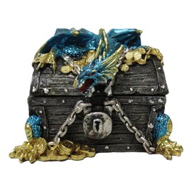 Ebros Gift Nautical Marine Deep Sea Dragon Chained To A Treasure Chest Decorative Trinket Jewelry Box Figurine 6" Long Medieval Renaissance Winged Alchemy Dungeons Dragons Decorative Sculpture