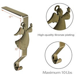 Christmas Stocking Holder for Mantle Set of 6, Reusable Christmas Stocking Hooks, No-Damage Xmas Hanger for Fireplace mantle Grip Stand Christmas Decoration Ornaments Hanging Bronze Shelf Floor