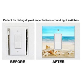 JUMBO Metal Switch Plate, 2 Gang Oversize Decorator Cover Plate (for 1 Centered Device), Switch Cover for Rocker Switches, GFCI - UL Listed, 5.5" x 5.5" - Made in USA - Seashells on the Beach