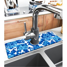 Kitchen Sink Splash Guard Faucet Mat -1 PC Super Absorbent Fast Drying Mat Sink Gadgets-Splash Guard Behind Faucet Drip Catcher for Kitchen, Bathroom,Sink Mat, Dish Drying Mat, Bathroom(15" X 5.5" )