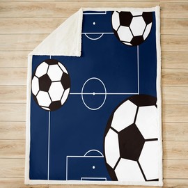Football Fleece Throw Blanket Queen 90"x90" Kids Soccer Ball Pattern Plush Blanket for Bed Sofa Couch Sports Theme Sherpa Blanket Utra Soft Football Court Fuzzy Blanket Room Decor