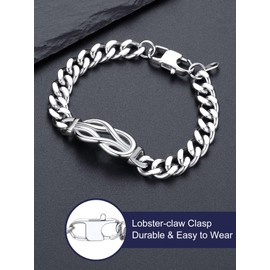 Bandmax Bracelet Gift for My Husband Stainless Steel Silver Tone Love Link Bracelet for Men Infinity Knot Charm Chain Bracelet 9 Inch Large Size Bracelet for Husband