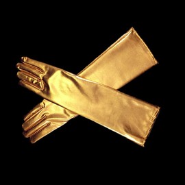 DreamHigh Women's 17" Long Satin Cosplay Finger Gloves Gold
