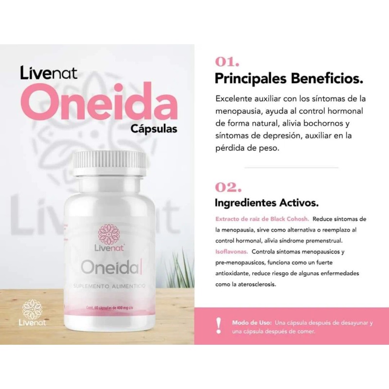 Oneida Livenat Cpsula Hormonal Menopausia 100g. Sin Sabor