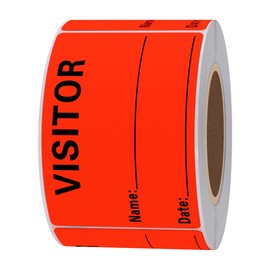 Hybsk Visitor Pass Fluorescent Red Visitor Identification Labels Stickers 300 Labels Per Roll (Fluorescent Red)