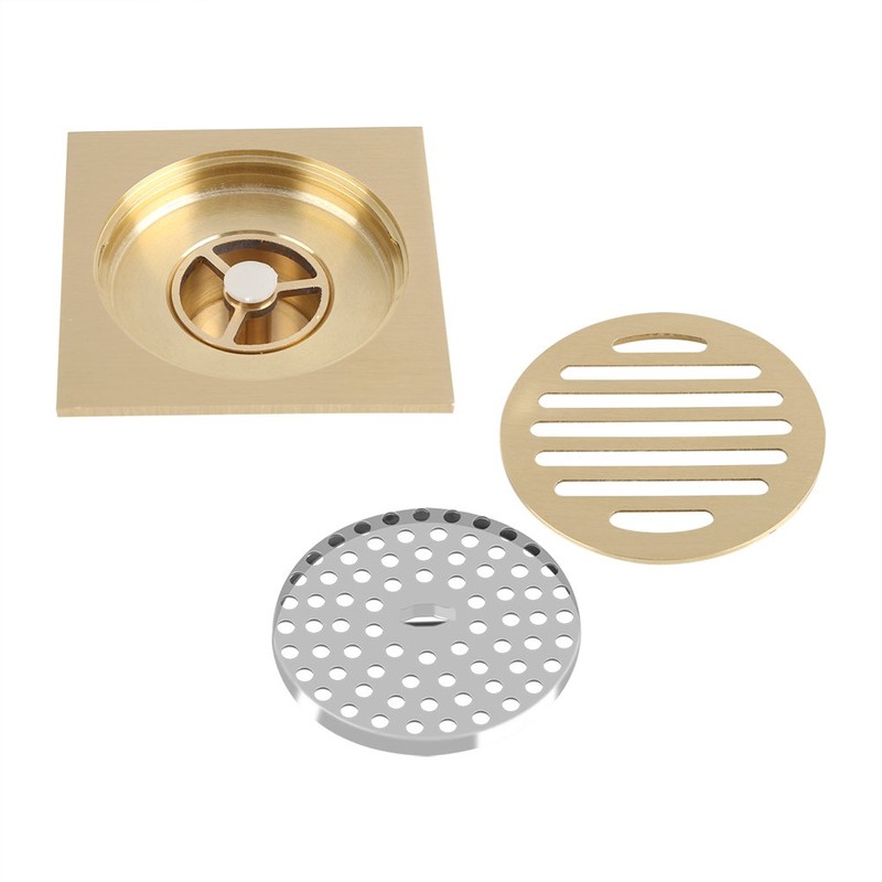 4x4 Inch Brass Square Anti-Odor Floor Drain, Hair Catcher for