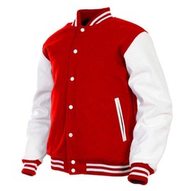 Men's Varsity Jacket Genuine Leather Sleeve and Wool Blend Letterman Boys College Varsity Jackets XXS-5XL (Red(Ar-2), X-Large)