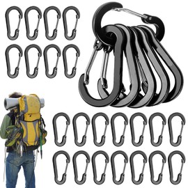 Small Carabiner Hooks, Pack of 28 Carabiner Hooks, Black, 50 mm / 1.96 Inch Mini Carabiner, Colourful Aluminium Carabiner, Key Ring Metal for Backpack, Lanyard, Outdoor, Camping, Hiking