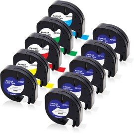 10 x XemaX Label Tape Replacement for Dymo LetraTag Label Tape 12 mm x 4 m 16951 91221 91222 91223 91224 91225 Dymo Labels Plastic Tape for Dymo Labelling Device LT-100H 100T XR 2000 200B