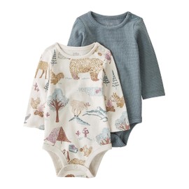 little planet by carter's unisex-baby 2-pack Long Sleeve Bodysuits made with Organic Cotton, Outdoors Green, 6M