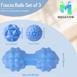 MEGAVOW Massage Balls, Fascia Ball Set, Fascia Ball, Massage Ball, Hedgehog Ball, Spiked Roll Ball, Small Duoball, Trigger Point Massage Ball with Nubs, for Back, Feet, Hands, Neck, Blue