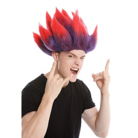 WIG ME UP - LM-19-PC3TPC13 Women's / Men's Carnival Wig with Demon Devil Troll Flower Red Blue Red