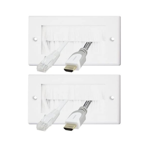 Auline White Brush Double Twin 2 Gang Wall Outlet Cable Entry Plate Tidy Mount Face Plate Wall Plate (2)