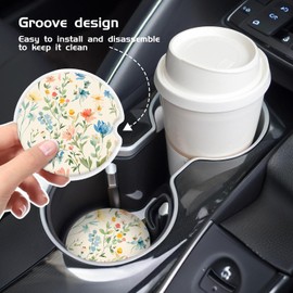 COYEUX Absorbent Car Cup Holder Coaster 2 Pack, Funny Car Accessories Interior, 2.56" Cute Car Coasters with a Finger Notch for Women & Men Colorful Floral